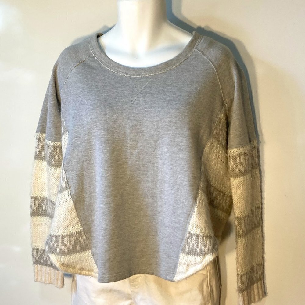 Mystree SZ S/M Gray sweatshirt Fair Isle Wool Blend Cozy Relaxed Fit Loose Ski